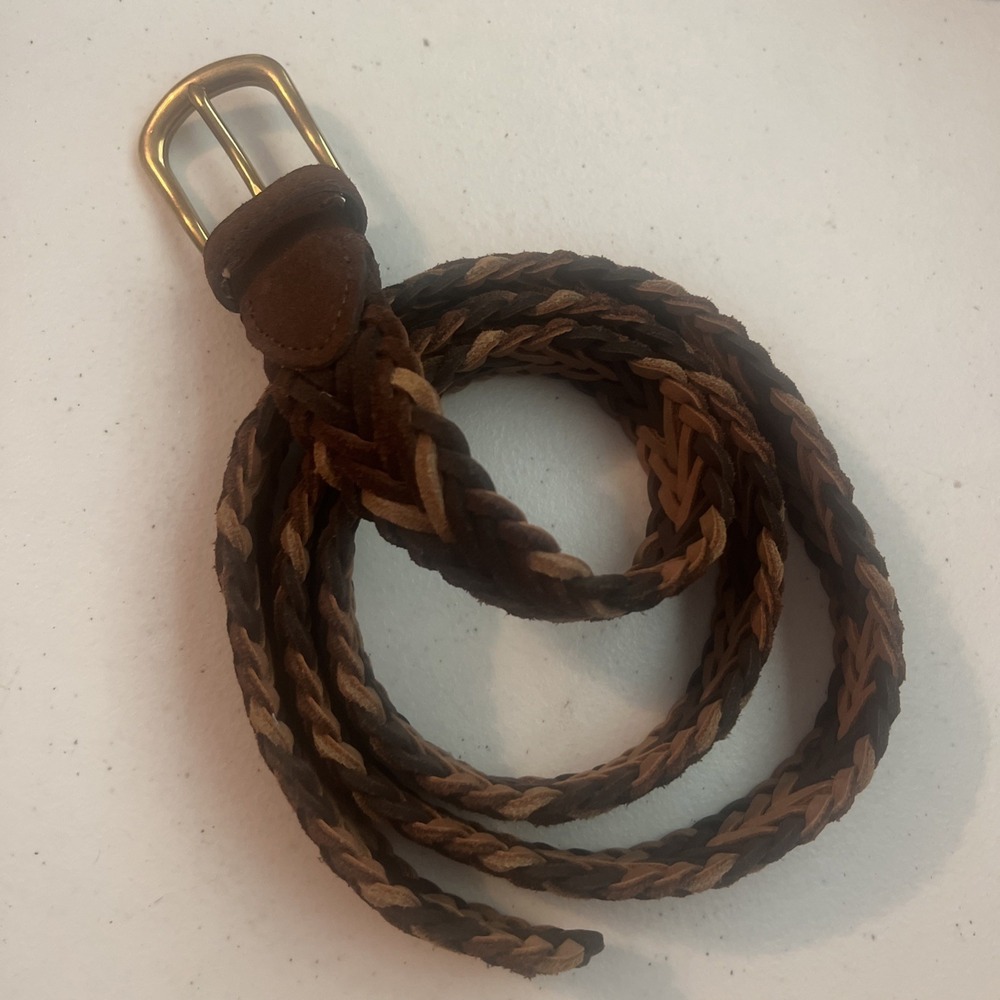 J.Crew Braided Suede Leather Belt Multi-Tone Brown Tan Woven Men's Large AZ886